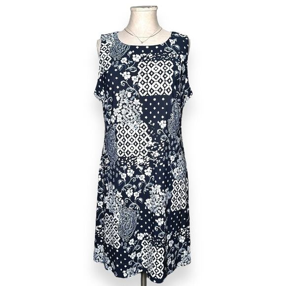 TOMMY HILFIGER Bali Patchwork Jersey Dress Sheath Sleeveless Blue Cocktail 12 - Picture 3 of 12